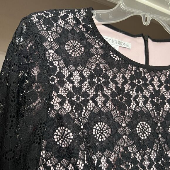 Maggy London Sheath Dress Size 10 Nude Black Lace Overlay Star Flower NWT - Picture 4 of 16